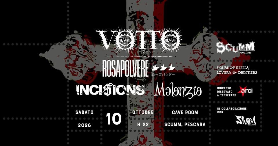 Swarm Collective Fest Votto Incisions Malenzie live – Scumm Cave Room – Sab 10/10