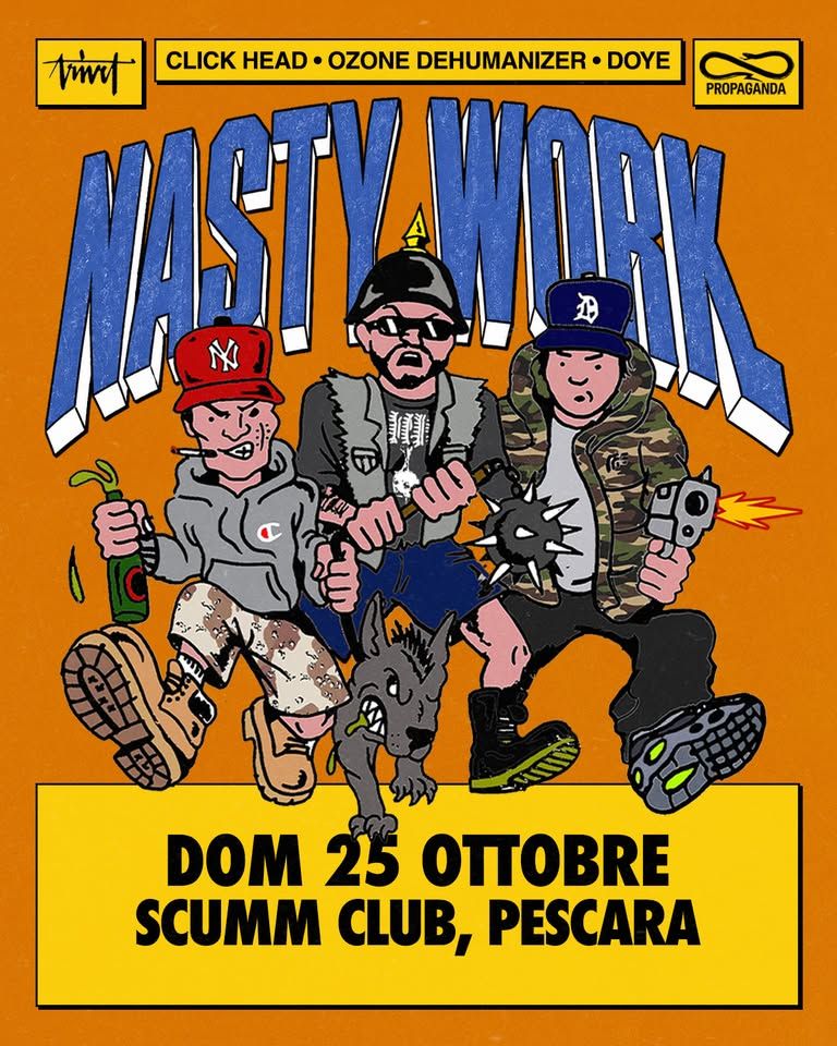 NASTY WORK – Ozone Click Head Doye live – Scumm Cave Room – Dom 25/10 H 19!