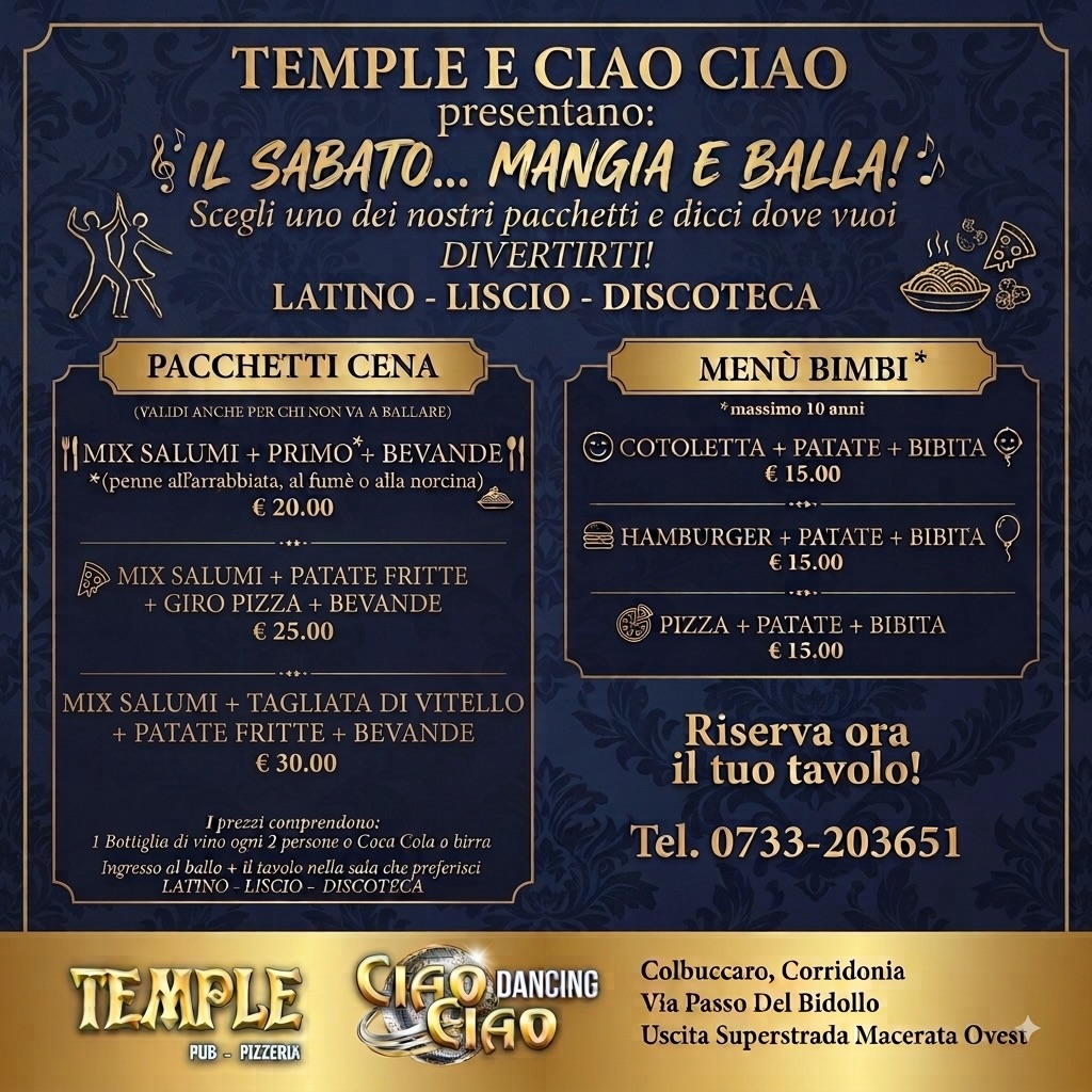 TEMPLE RESTAURANT... IL RISTORANTE DEL dancing CIAO CIAO